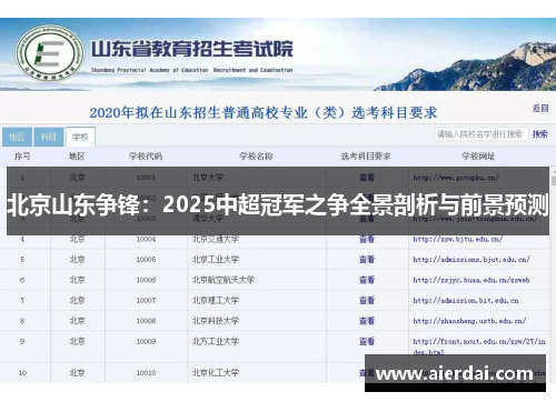 北京山东争锋：2025中超冠军之争全景剖析与前景预测